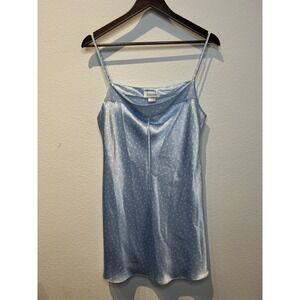 Vintage étienne Women's Y2K 90's Light Blue Polka Dot Fairy Satin Chemise Size L